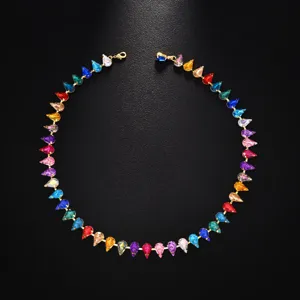 Moda catena da corpo in strass a goccia colorata dopamine collana festa gioiello