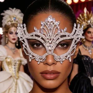 Masque de Bal Masqué de Luxe en Strass pour Femmes Masque Pailleté en Alliage Ajouré pour Fête Carnaval Halloween Accessoire