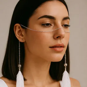 Maschera a Catena per il Viso con Piume Stile Etnico per Donna Decorazione del Viso con Nappine di Strass per Spettacoli Carnevale