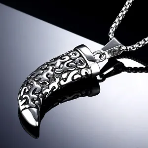 Collier Pendentif Dent de Loup en Acier Inoxydable Vintage Punk pour Hommes Charme de Corne Sculpté Gothique