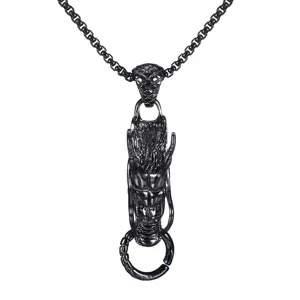 Men Retro Dragon Head Pendant Necklace Titanium Steel Vintage Thai Silver Style Animal Necklace Men Jewelry