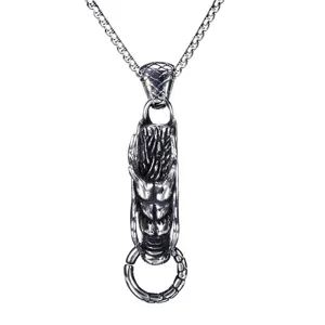Men vintage titanium steel dragon head pendant necklace retro faux Thai silver style jewelry