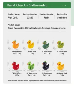 Miniature resin fruit duck figurine micro landscape desktop decoration cute animal ornament craft.
