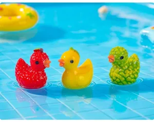 Miniature resin fruit duck figurines, cute DIY micro landscape ornament accessories for display.