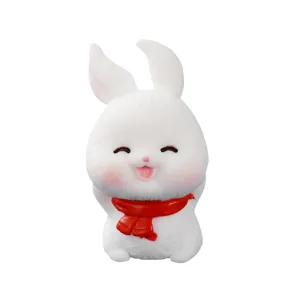 Mignonne figurine de lapin blanc en résine avec écharpe rouge décoration de Noël de table