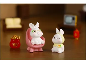 Mini figurines de lapin en résine micro paysage, joli décor de bureau pour le nouvel an.