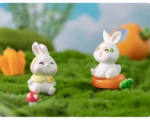 Cute resin rabbit miniature figurines for micro landscape, garden decor, and desktop display.