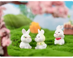 Cute resin rabbit figurines for micro landscape gardening desktop DIY decoration.
