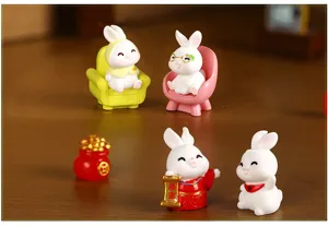 Miniatures figurines de lapin en résine mignon animal décoration de bureau paysage Nouvel An