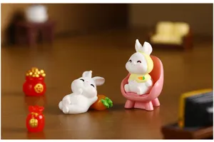 Mignonnes figurines de lapin en résine miniature pour jardinage paysager et décoration de bureau.