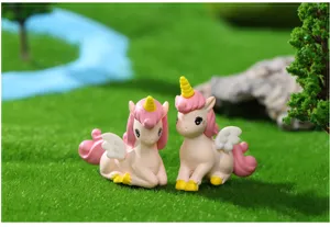 Cute resin unicorn figurine detail shot, perfect for DIY micro landscape desktop decor.