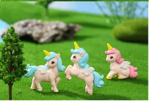 Cute unicorn miniature figurines set for micro landscape DIY garden decor, plastic toy ornament.