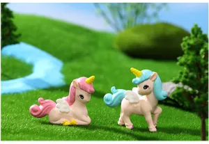 Cute cartoon unicorn miniature figurine set, perfect for DIY micro landscape desktop decoration.
