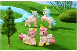 Cute unicorn figurine details micro landscape DIY decoration miniature plastic ornament scene.