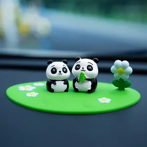 Cute panda non-slip car dashboard mat with mini desktop ornament and decor accessory