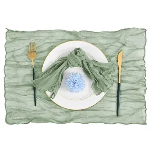 Sage green gauze crinkle table runner boho wedding party placemat napkin table decor display