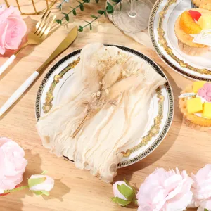 Bohemian gauze pleated table napkin for rustic wedding party and home dinner decoration.
