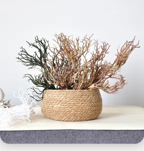 Artificial coral branch simulation dry tree twigs with woven basket home decor landscape ornament