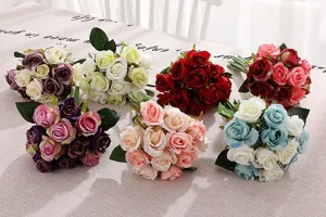 Artificial rose bouquets 12 heads small silk roses for wedding party home decoration decor.