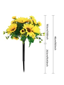 Planta en maceta de estaca de suelo de girasol artificial para decoración de interior y jardín.