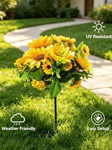 Planta de estaca de suelo de girasol artificial para jardín exterior y decoración.