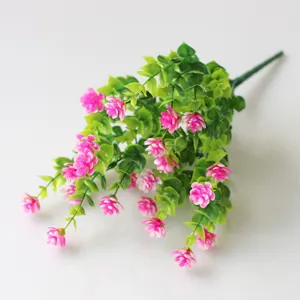 Artificial eucalyptus leaves milan grass simulation pink flowers plant wall home decor