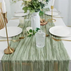 Corsia da tavolo in garza verde stile rustico matrimonio festa decorazione tavola boho