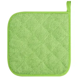 Grüner gesteppter Baumwoll-Topfuntersetzer Detail, hitzebeständige Matte mit Aufhängung.