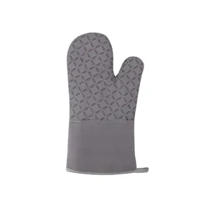 Gray silicone oven mitt heat resistant baking glove with anti slip textured grip.