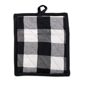 Black and white buffalo check kitchen potholder, thick heat resistant pad for baking and cooking.