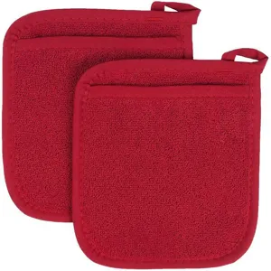 Pique-pots rouges en tissu bouclette, gants de four résistants pour cuisine et pâtisserie.