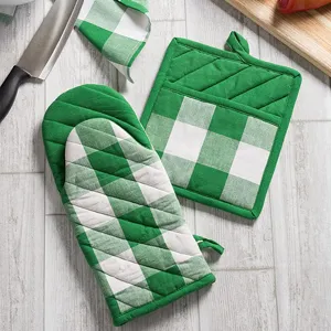 Cotton Plaid Heat Resistant Oven Mitts And Potholders Thickened Non Slip Baking Microwave Insulation Pad Kitchen Cooking