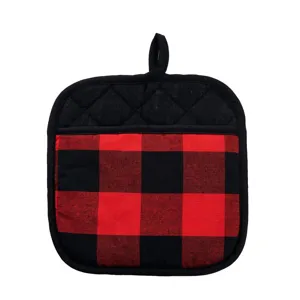 Red and black buffalo plaid cotton pot holder for kitchen baking and daily hot dish insulation pad.