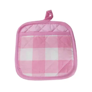 Pink Cotton Plaid Heat Resistant Pot Holder Thickened Kitchen Microwave Baking Mat Home