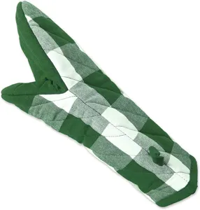 Close-up detail view of the green and white plaid thermal kitchen oven mitt fabric texture.