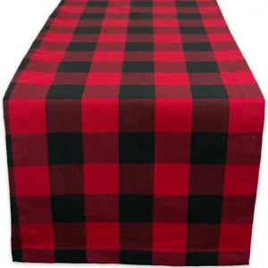Red and black buffalo plaid table runner for home kitchen dining table holiday decoration.