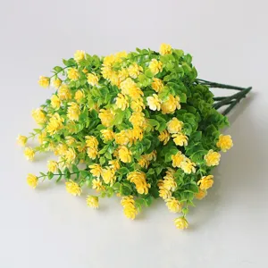 Artificial yellow flower bouquet plastic plant decoration for home garden indoor use.