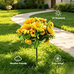 Estaca de Girasol Artificial Planta de Girasol Falsa en Maceta Resistente a los Rayos UV para Decoración de Jardín Patio Hogar