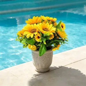 Planta en maceta de girasol artificial para hogar jardín interior exterior decoración floral
