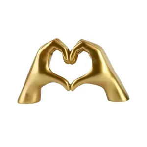 Gold heart hand gesture sculpture Nordic minimalist home decor ornament romantic gift