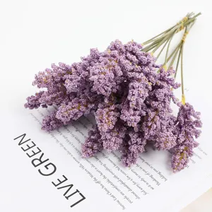 Artificial purple foam wheat flower bouquet for home decor, wedding photography and floral arrangement.