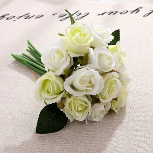Artificial white rose bouquet detail, 12 heads high simulation fake flowers for photo props.