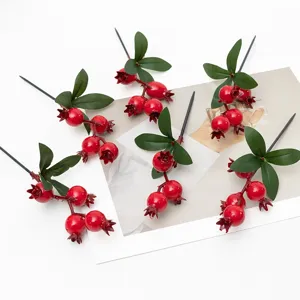 Rami di bacche di melograno artificiali frutta rossa finta per decorazione florale casa