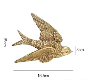 Brass Swallow Wall Decor Metal Bird Hanging Vintage Home Living Room Background Art