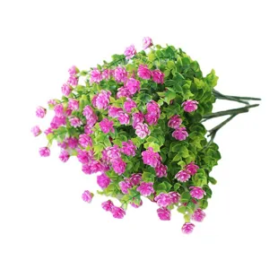 Artificial simulation flower grass plant wall decoration green leaves pink floral bouquet for home