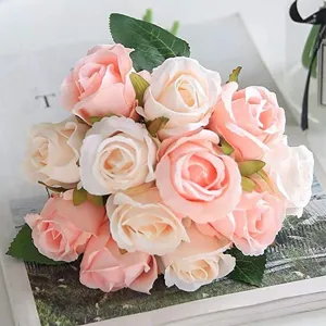 Artificial rose flower bouquet 12 heads fake flowers for wedding photography props home decor