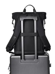Men black business backpack large capacity travel rucksack with luggage strap for trip.