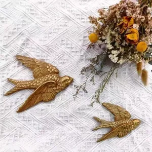 Retro Gold Swallow Wall Decor Set, Vintage Bird Hanging Ornaments for Living Room Wall Art
