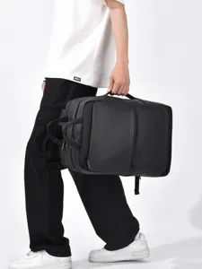 Zaino da viaggio nero per uomo, grande capacità multifunzionale per computer portatile casual.