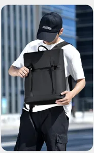 Urban commuter backpack detail view, featuring minimalist design and durable daily use gear.